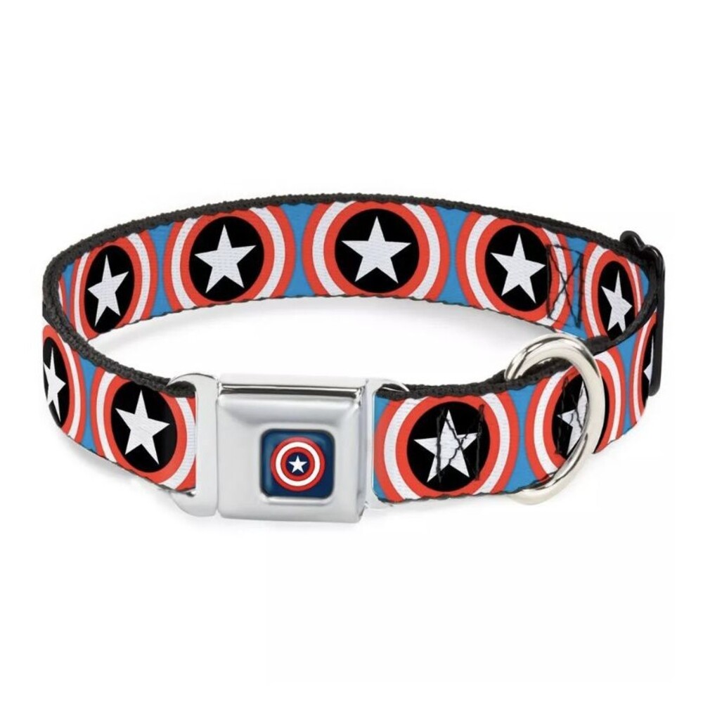 Buckle Down CAB Captain America Shield Repeat Large 15-16" Dog Collar  NEW